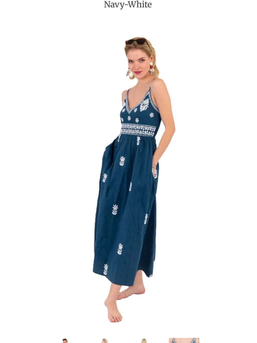 Gretchen Scott Designs Navy and White Embroidered Midi Dress - Fiesta Time